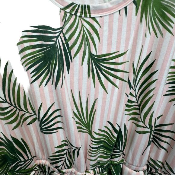 Lands’ End Wide Leg Jumpsuit Pink Green 1X Palm Leaf Print Sleeveless Tropical - Picture 9 of 12